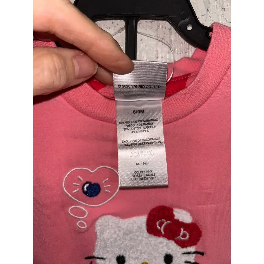 NWT Hello Kitty Baby Girl Top & Pants Outfit 2pc Set 6/9 Months Pink Bamboo